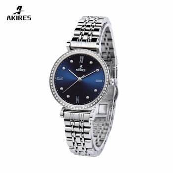 Jacques LQ7009 Ženski okrugli sat, modni, vodootporan do 30 m, kvarcni, plavi brojčanik, mrežasti remen od nehrđajućeg čelika