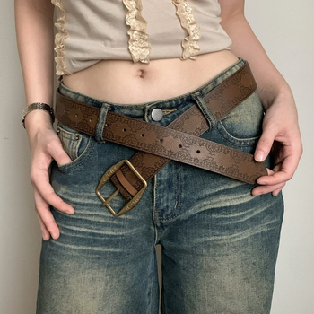 Muški kaiš od umjetne kože, smeđi, Y2K retro stil, kopča s iglom, širina 2–4 cm