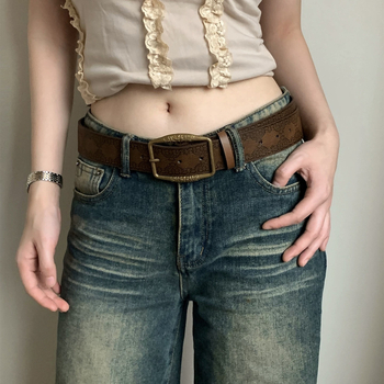Muški kaiš od umjetne kože, smeđi, Y2K retro stil, kopča s iglom, širina 2–4 cm
