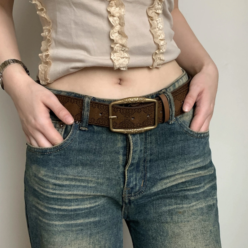 Muški kaiš od umjetne kože, smeđi, Y2K retro stil, kopča s iglom, širina 2–4 cm