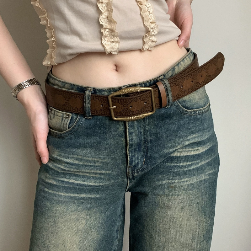 Muški kaiš od umjetne kože, smeđi, Y2K retro stil, kopča s iglom, širina 2–4 cm