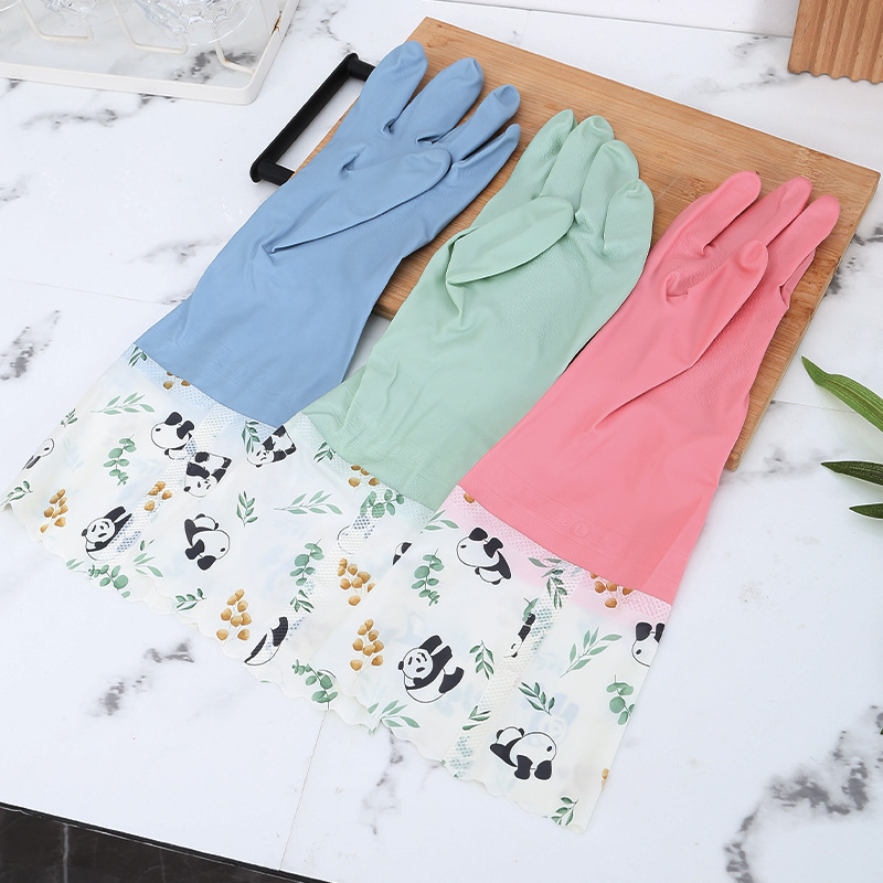 Flíses bélésű, csúszásmentes háztartási kesztyűk, vízállóak és tartósak a tisztításhoz; vastag PVC-ből készült mosogatós kesztyűk, hosszú karig érő