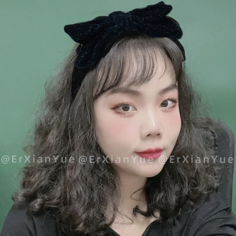 Inspirano Liu Tao, crna baršunasta glavna traka s mašnicom u korejskom retro stilu, jednostavna i elegantna, široka traka za kosu
