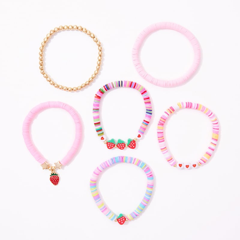 Set od 6 ružičastih narukvica s jagodama, ručna izrada od mekane gline, boho stil