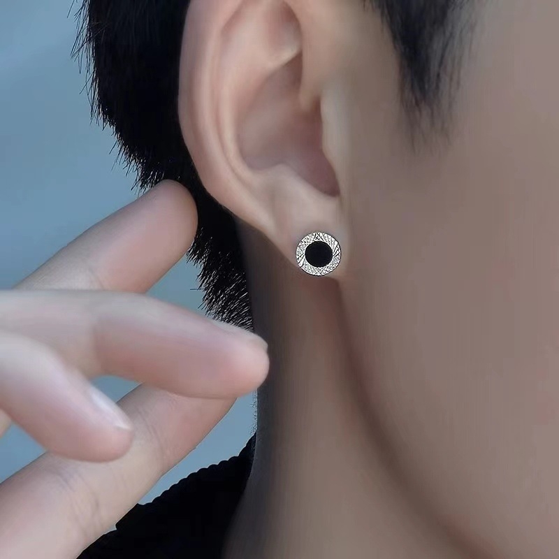 925 sterling srebrne crne naušnice za muškarce, Instagram-inspiriran minimalistički geometrijski dizajn