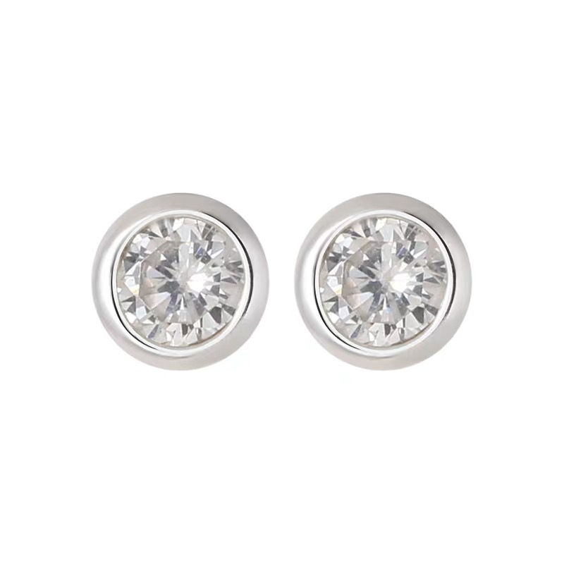 S999 Srebrne kružne naušnice s cirkonima – minimalističke unisex