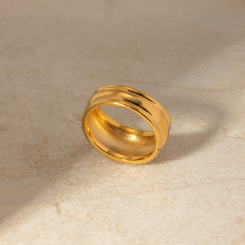 Unisex prsten od nehrđajućeg čelika s 18K zlatnim premazom i kristalima, minimalističkog dizajna