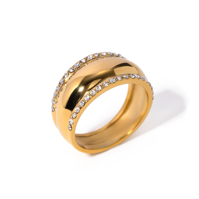 Unisex prsten od nehrđajućeg čelika s 18K zlatnim premazom i kristalima, minimalističkog dizajna