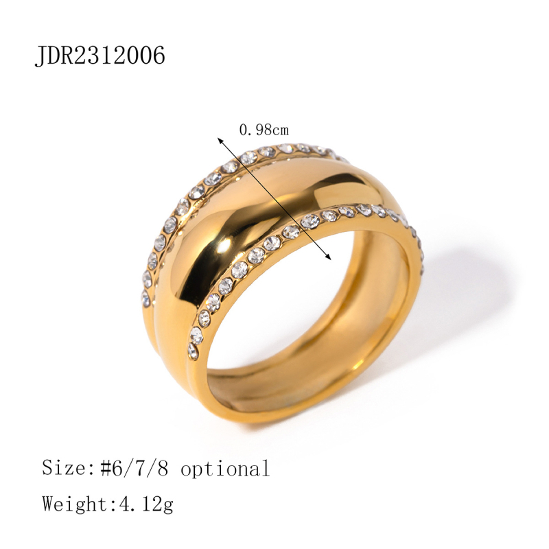Unisex prsten od nehrđajućeg čelika s 18K zlatnim premazom i kristalima, minimalističkog dizajna