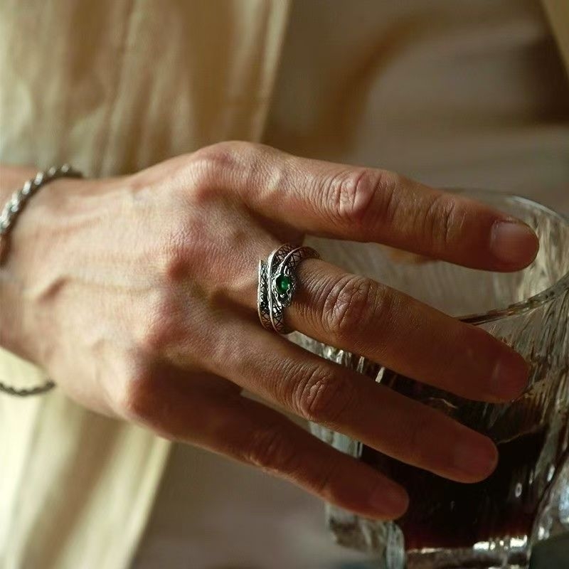 Prsten Spirit Snake od prirodnog cirkona – moderan, jedinstven, visokokvalitetan retro otvoreni prsten za muškarce, poklon