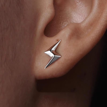 S999 sterling srebrne trodimenzionalne naušnice s munjom - unisex, geometrijski minimalistički dizajn