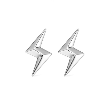 S999 sterling srebrne trodimenzionalne naušnice s munjom - unisex, geometrijski minimalistički dizajn