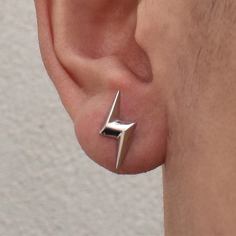 S999 sterling srebrne trodimenzionalne naušnice s munjom - unisex, geometrijski minimalistički dizajn
