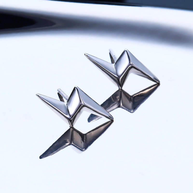 S999 sterling srebrne trodimenzionalne naušnice s munjom - unisex, geometrijski minimalistički dizajn