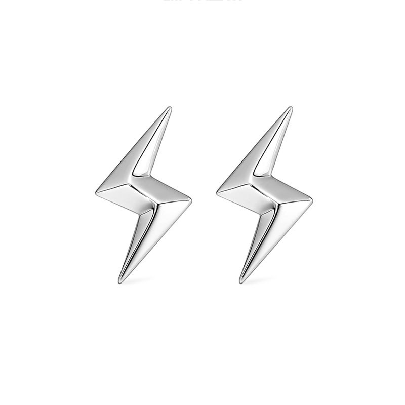 S999 sterling srebrne trodimenzionalne naušnice s munjom - unisex, geometrijski minimalistički dizajn