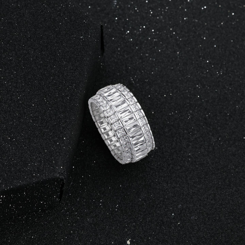 Prsten s pravokutnim širokim trakom i cirkonima – punk hip-hop stil, unisex
