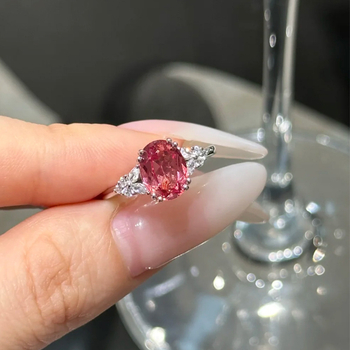 Prsten od srebra 925, ovalni Padparadscha, 6x8mm, za žene