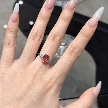 Prsten od srebra 925, ovalni Padparadscha, 6x8mm, za žene