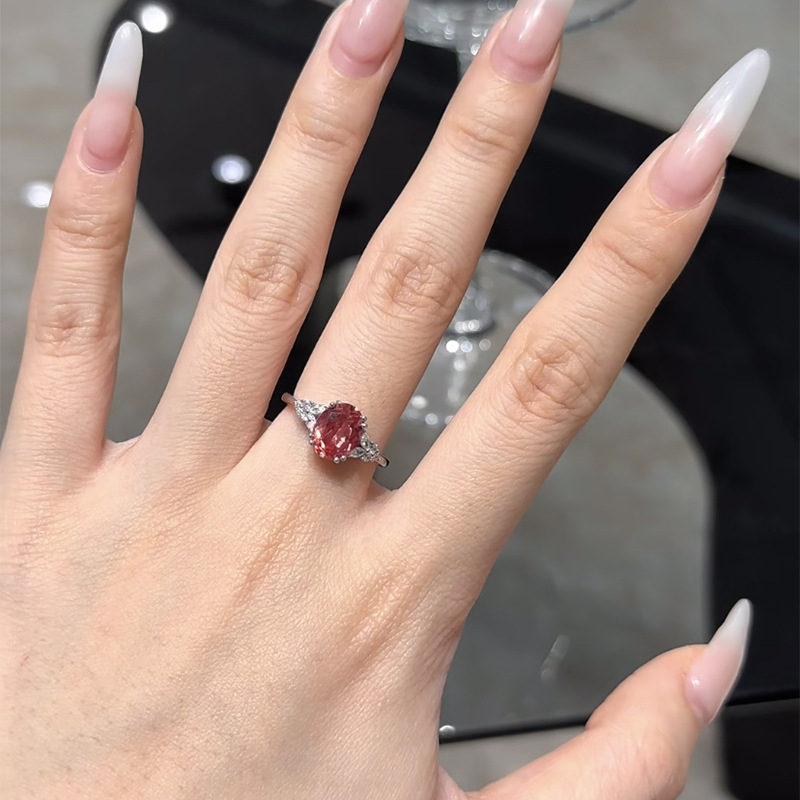 Prsten od srebra 925, ovalni Padparadscha, 6x8mm, za žene