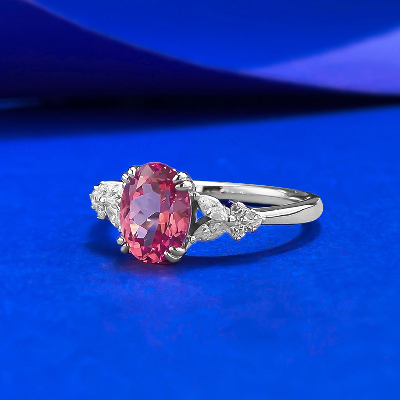 Prsten od srebra 925, ovalni Padparadscha, 6x8mm, za žene