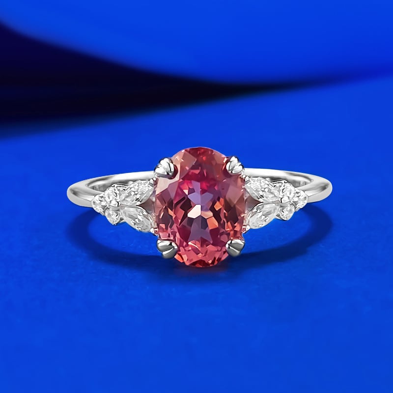 Prsten od srebra 925, ovalni Padparadscha, 6x8mm, za žene