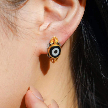 Tibetanski etnički stil, imitacijske Dzi perle naušnice, srebrne, moderno, elegantan retro dizajn, univerzalne naušnice za žene