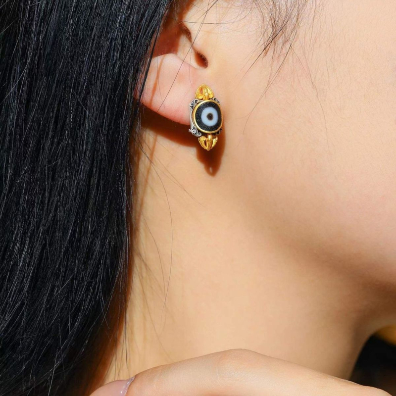 Tibetanski etnički stil, imitacijske Dzi perle naušnice, srebrne, moderno, elegantan retro dizajn, univerzalne naušnice za žene