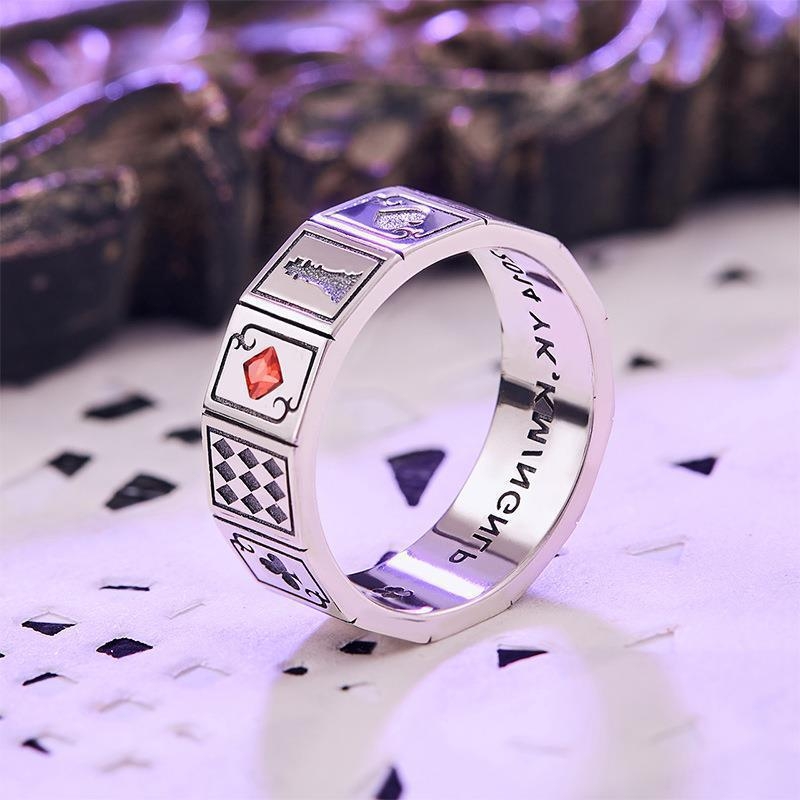 Muški prsten s temom pravila igre – prsten za kažiprst inspiriran anime stilom, s antiknim thai srebrnim završetkom i motivom poker karata
