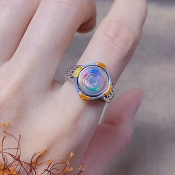 S925 srebrni prsten s retro cloisoné emajlom, rotirajući prsten s ribama (zodijak), podesivi otvoreni prsten