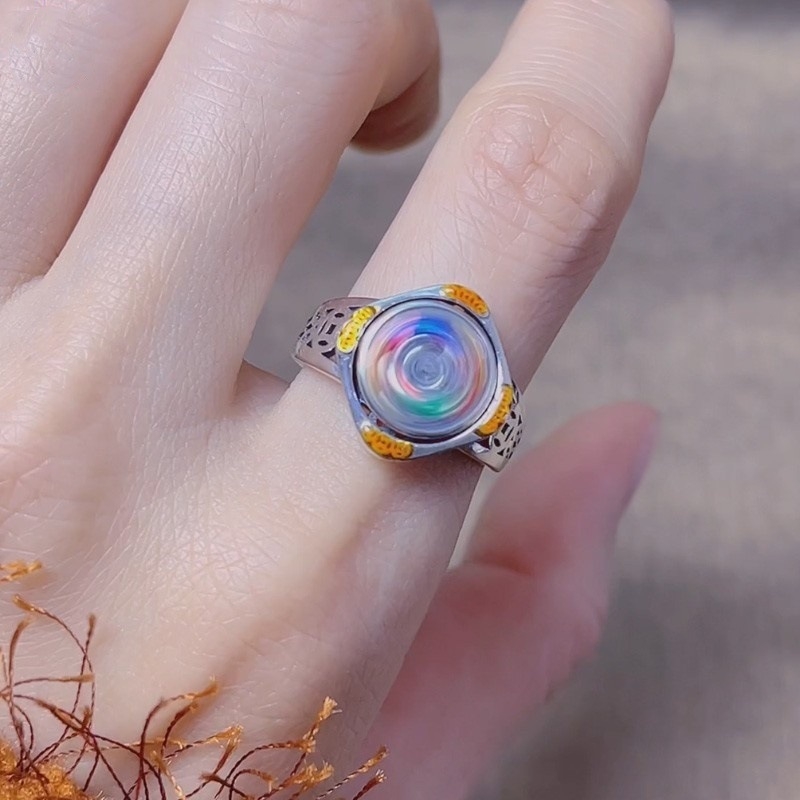 S925 srebrni prsten s retro cloisoné emajlom, rotirajući prsten s ribama (zodijak), podesivi otvoreni prsten
