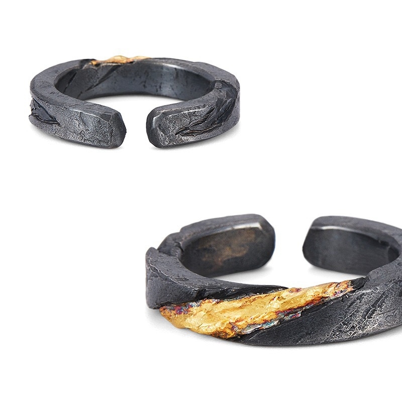 Flowing Fire prsten – unisex, ručna izrada, crni bakar, otvoren i prilagodljiv, za kažiprst, vintage stil