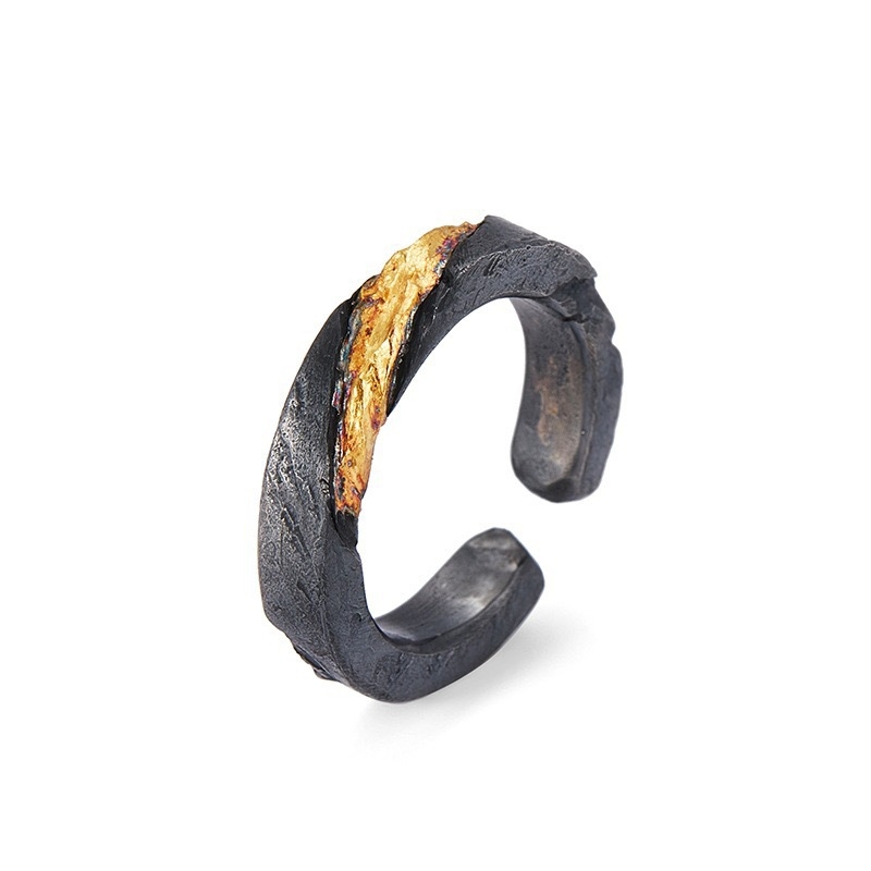 Flowing Fire prsten – unisex, ručna izrada, crni bakar, otvoren i prilagodljiv, za kažiprst, vintage stil