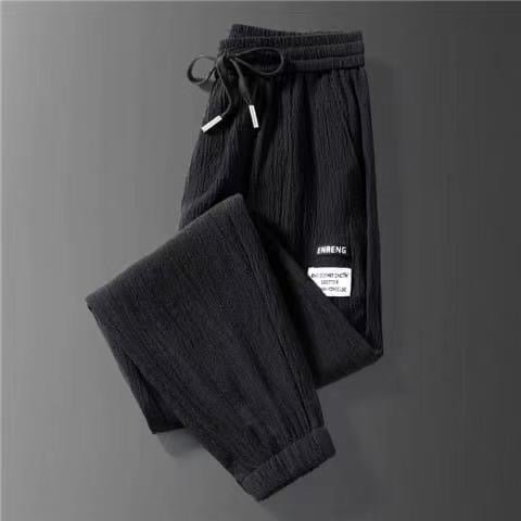 Лятни мъжки леки панталони със свободна кройка, дишащи ice-silk, спортни джогъри с маншети, харам стил, къса дължина