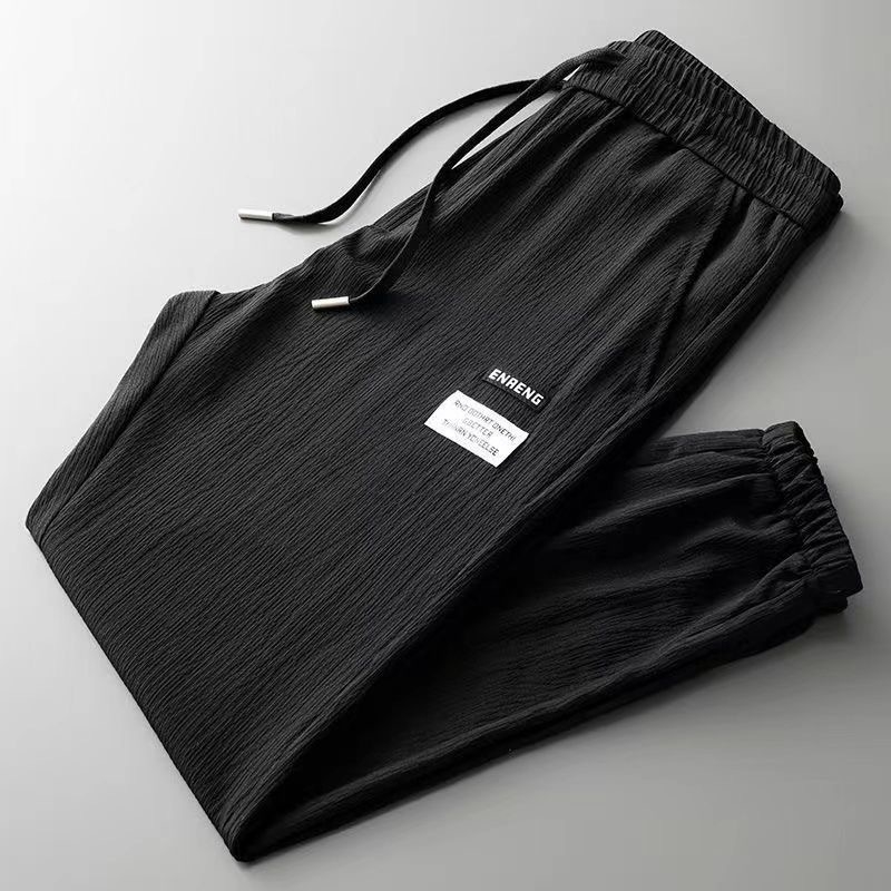 Лятни мъжки леки панталони със свободна кройка, дишащи ice-silk, спортни джогъри с маншети, харам стил, къса дължина