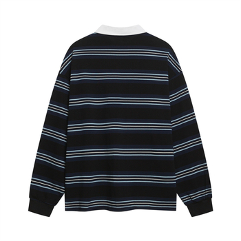 Muško polo s prugastim uzorkom, dugih rukava, ležernog kroja, retro kontrastni ovratnik, casual pamuk