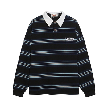 Muško polo s prugastim uzorkom, dugih rukava, ležernog kroja, retro kontrastni ovratnik, casual pamuk