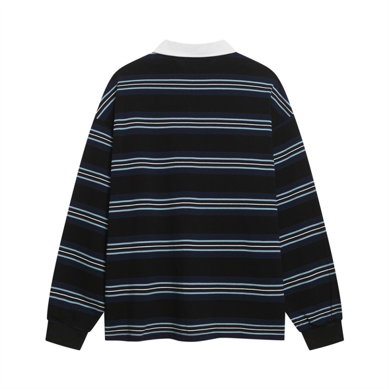 Muško polo s prugastim uzorkom, dugih rukava, ležernog kroja, retro kontrastni ovratnik, casual pamuk