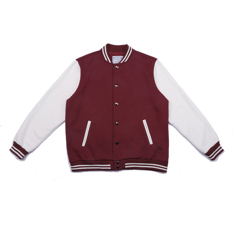 Muški bordo fleksi baseball jakna-cardigan u retro stilu s izšivanim logom, okrugli izrez, jednostruko kopčanje, debeli materijal, veličine S-XXXL