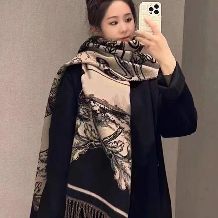 Dvostrani šal s kariranim uzorkom od imitacijskog kašmira, s resicama, 63×200 cm, za žene i muškarce