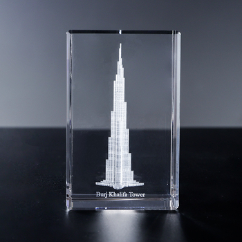 Burj Khalifa kristalna reljefna gravura - panoramski pejzaž, turistički suvenir, kućni dekor