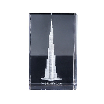 Burj Khalifa kristalna reljefna gravura - panoramski pejzaž, turistički suvenir, kućni dekor