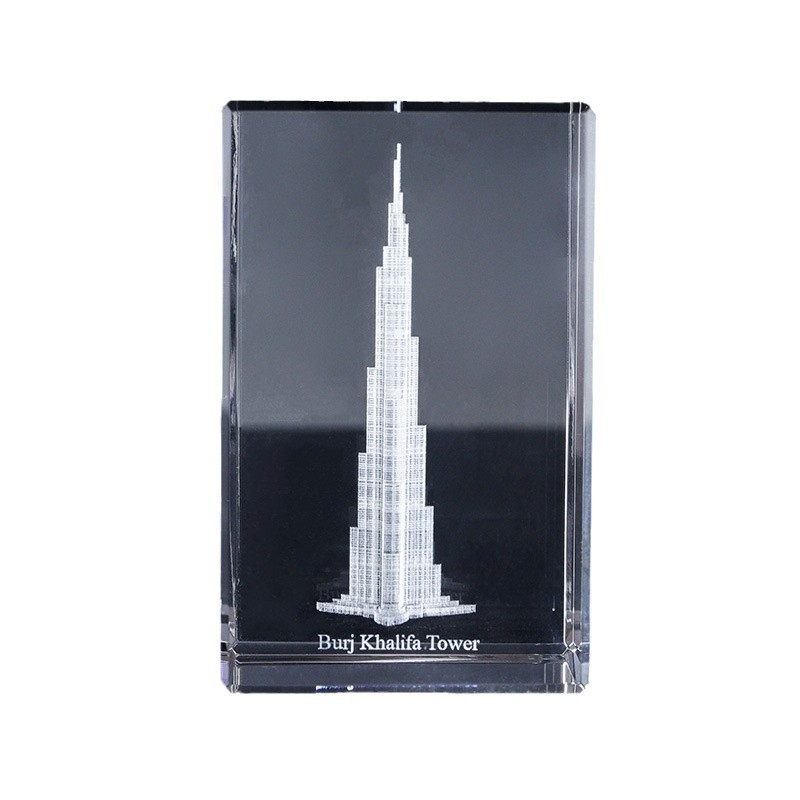 Burj Khalifa kristalna reljefna gravura - panoramski pejzaž, turistički suvenir, kućni dekor