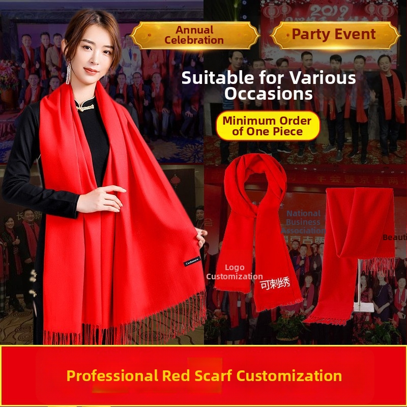 Férfi piros sál személyre szabott logó hímzéssel vállalati eseményekre és osztálytalálkozókra