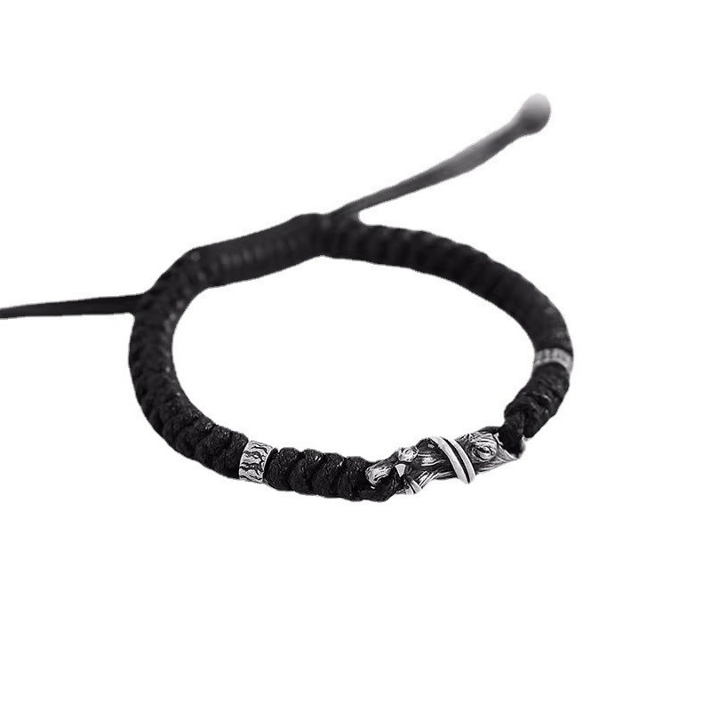 Xinqi Jewelry driftwood narukvica za muškarce - tamni stil, minimalistički, pleteni konopac, vintage istrošeno Thai silver nakit