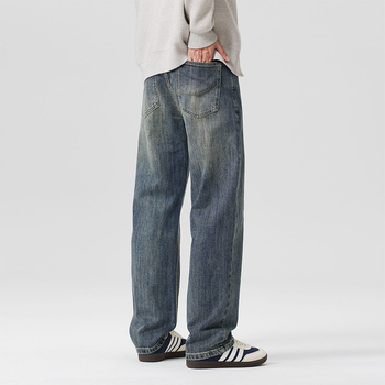 Muške traperice za jesen/zimu s ravnim krojem, opuštena silueta, elastični pamuk-denim, vintage pranje