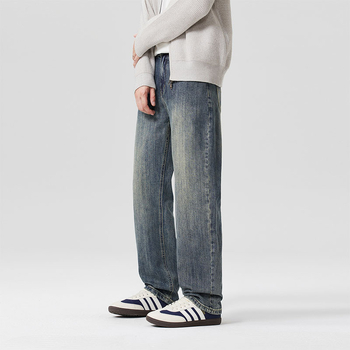 Muške traperice za jesen/zimu s ravnim krojem, opuštena silueta, elastični pamuk-denim, vintage pranje