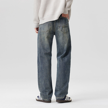 Muške traperice za jesen/zimu s ravnim krojem, opuštena silueta, elastični pamuk-denim, vintage pranje