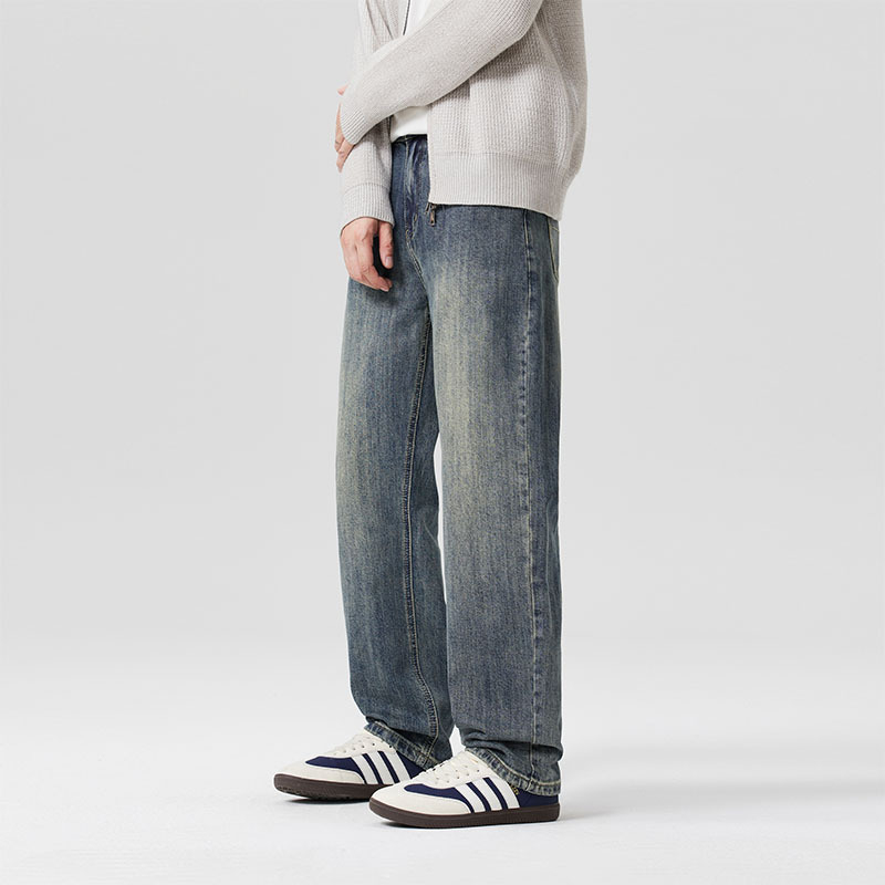 Muške traperice za jesen/zimu s ravnim krojem, opuštena silueta, elastični pamuk-denim, vintage pranje
