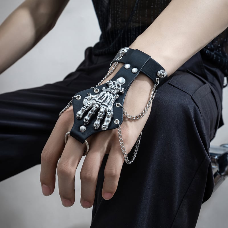 Muška narukvica s čavlima i lubanjom, punk stil, retro gotički dizajn