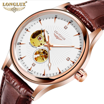 LONGLUX Muški skeleton vodootporni automatski mehanički sat, 41 mm cifernik, kožni kaiš, vodootpornost 50 m